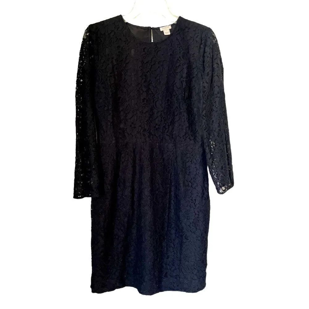 JCREW Factory Long-sleeve Black Sheath Classic Lace Dress sz 10